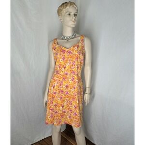 Y2k Real Comfort Sundress Womens 12 Coquette Dress Orange‎ Floral Sleeveless